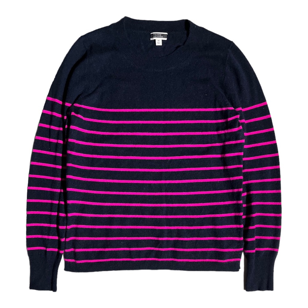 J Crew 100% Cashmere Striped Crewneck Sweater Women’s Size M